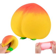 (Yellow, 1pcs) Broskev ovocný pomalu stoupající mačkací míček – realistický broskvový flexibilní fidget hračka, 2ks mix