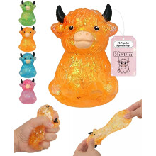 (Orange, -) Highland kráva mačkací – mini roztomilá zvířecí mačkací hračka, pomalu stoupající senzorický fidget pro úzkost