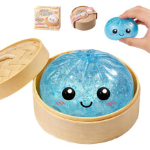 (Blue-a, -) Caja dumpling purpurina squishy suave exprimir masa descompresión ansiedad alivio