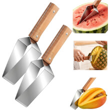 (2 Pcs, -) Triangle Watermelon Cutter – Wooden Handle & Stainless Steel Melon Slicer for Camping