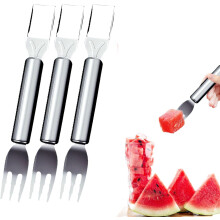 (3PCS, -) 2026 2-in-1 Stainless Steel Fruit Cutter – Dual Head Watermelon Fork Slicer for Home & Picnic