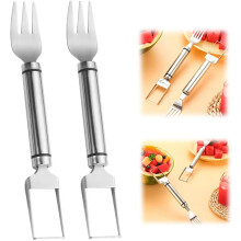 (2 Pcs, -) Tagliafrutta acciaio inox 2 in 1 – Strumento taglio affettatrice forchetta anguria per feste casa