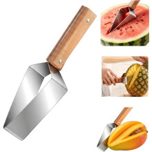 (1 Pcs, -) Triangle Watermelon Cutter – Wooden Handle & Stainless Steel Melon Slicer for Camping