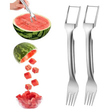 (2pcs, A) 2-in-1 Stainless Steel Fruit Cutter – Upgraded Watermelon Fork Slicer for Camping
