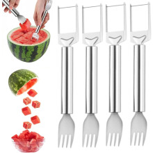 (4pcs, B) 2-in-1 Stainless Steel Fruit Cutter – Upgraded Watermelon Fork Slicer for Camping