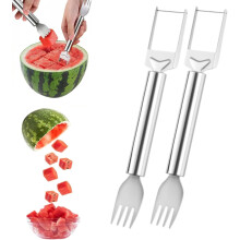 (2pcs, B) Tagliafrutta acciaio inox 2 in 1 – Affettatrice forchetta anguria aggiornata per campeggio