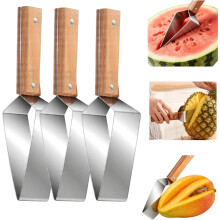 (3 Pcs, -) Triangle Watermelon Cutter – Wooden Handle & Stainless Steel Melon Slicer for Camping