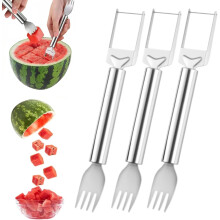 (3pcs, B) Tagliafrutta acciaio inox 2 in 1 – Affettatrice forchetta anguria aggiornata per campeggio