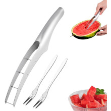 (1 Set, -) Affettatrice anguria con 2 forchette – Cubettatrice acciaio inox e set scavino melone