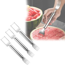 (3PC, -) 2-in-1 Watermelon Slicer and Fork – Food Grade Fruit Cutter Tool with Round Handle, Dishwasher Safe