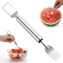 (1PC, -) 2 in 1 watermeloen snijder met vork dubbele kop fruit snijder tool voor thuis keuken feest