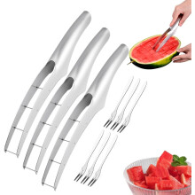 (3 Set, -) Affettatrice anguria con 2 forchette – Cubettatrice acciaio inox e set scavino melone