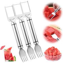 (3 Pack, -) 2 in 1 Stainless Steel Fruit Cutter – 2026 Dual Head Watermelon Fork Slicer Knife