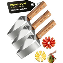 (3pcs#, -) Stainless Steel Watermelon Slicer – Triangle Fruit Cutter with Wooden Handle, 3pcs Kitchen Gadget
