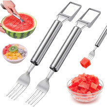 (2Pcs, -) 2-In-1 Stainless Steel Fruit Cutter – 2026 Watermelon Fork Slicer for Summer Parties