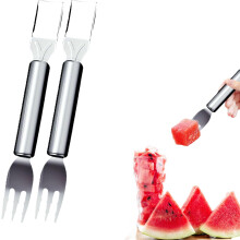 (2PCS, -) 2026 2-in-1 Stainless Steel Fruit Cutter – Dual Head Watermelon Fork Slicer for Home & Picnic