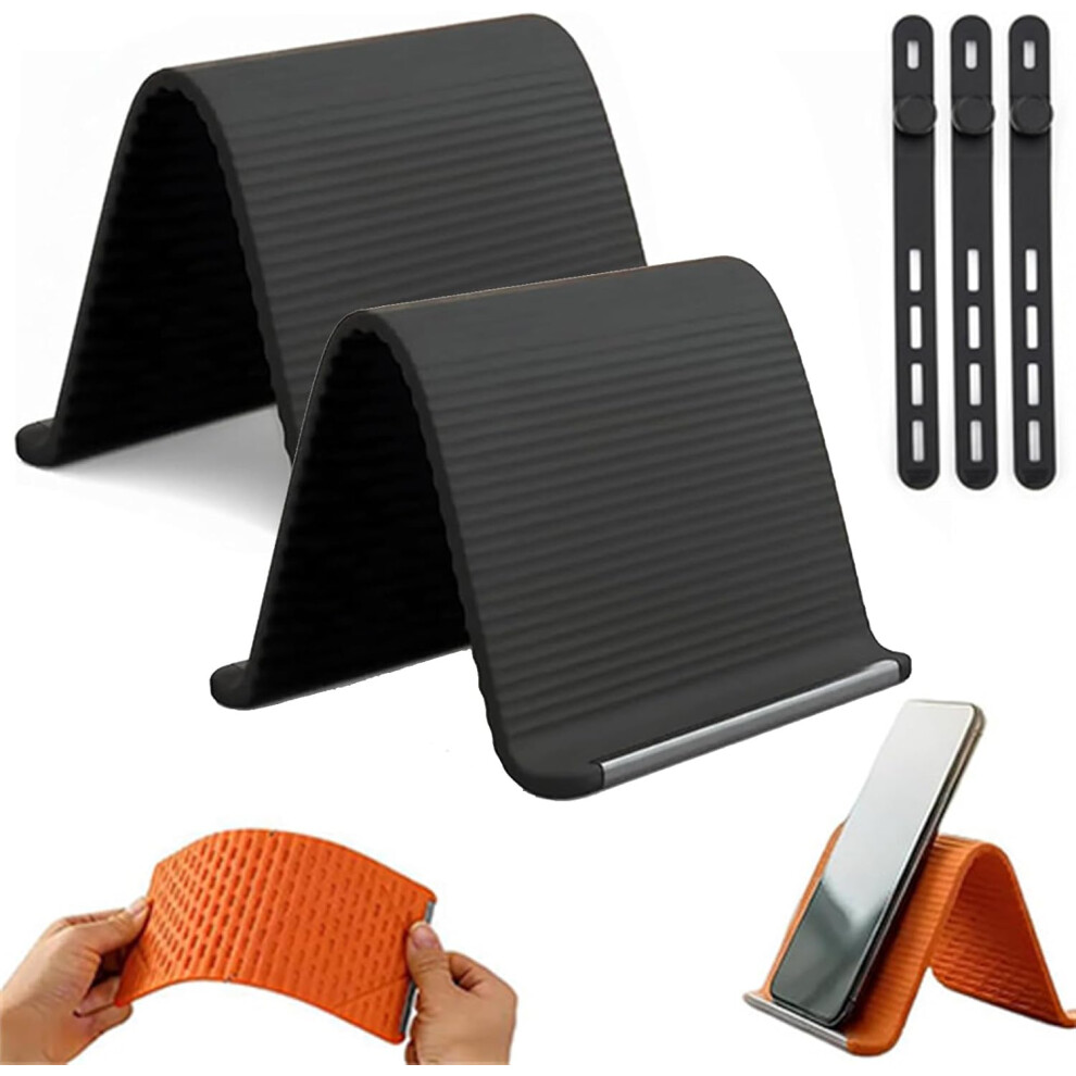 (Black*2, -) Portable Foldable Silicone Phone Holder Â Bendable Rollable Multi-Angle Lazy Bracket Black 5437707048175
