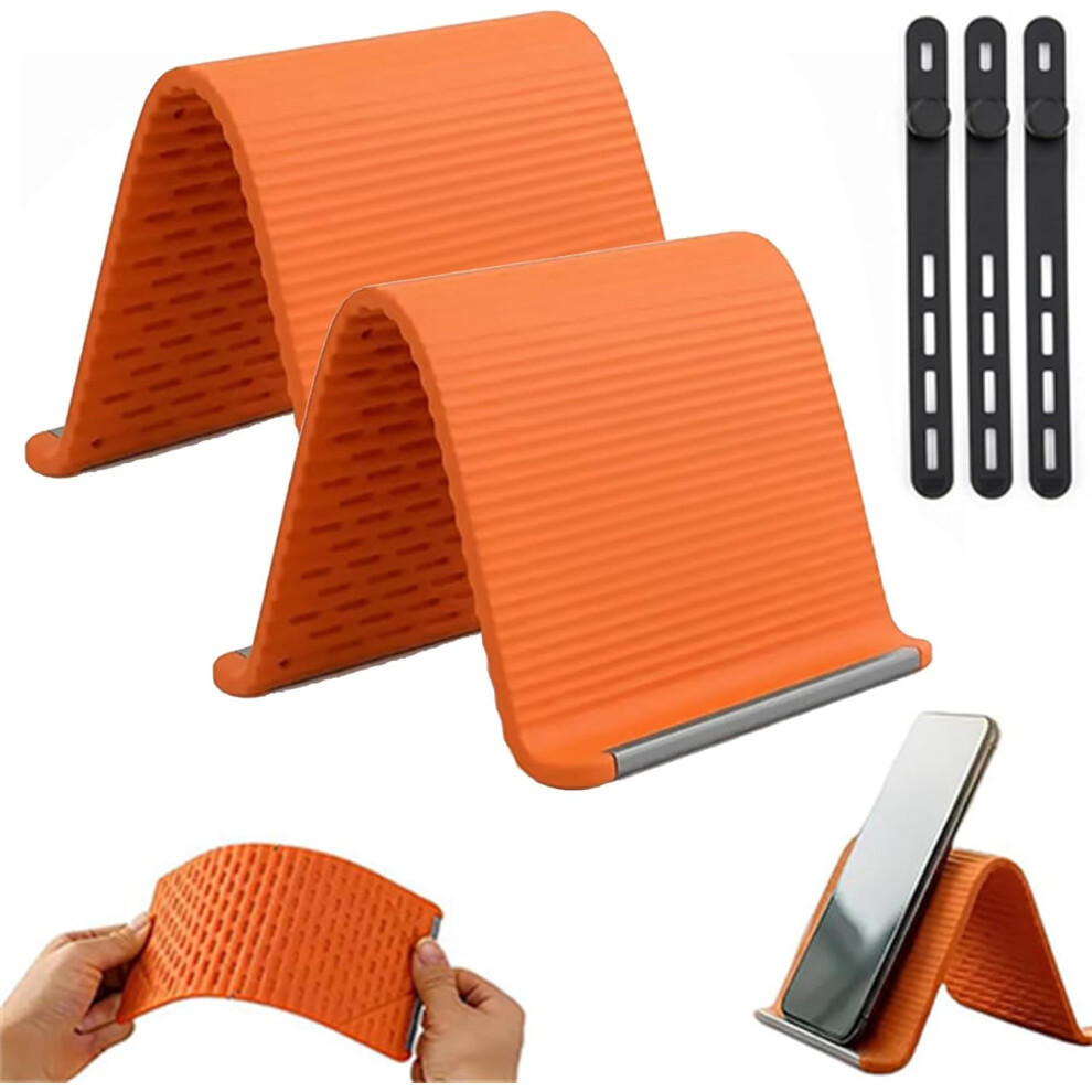 (Orange*2, -) Portable Foldable Silicone Phone Holder Â Bendable Rollable Multi-Angle Lazy Bracket Orange 5437707048151