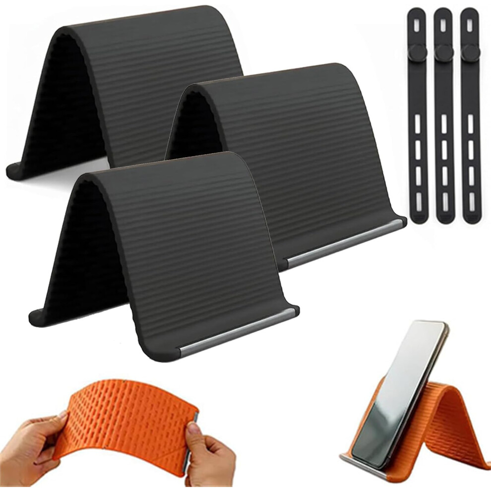 (Black*3, -) Portable Foldable Silicone Phone Holder Â Bendable Rollable Multi-Angle Lazy Bracket Black 5437707048182
