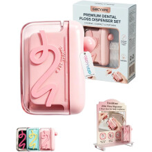 (Pink, -) Dispenser porta filo interdentale viaggio – Custodia pop-up per 50 fili interdentali, portatile per casa/ristorante
