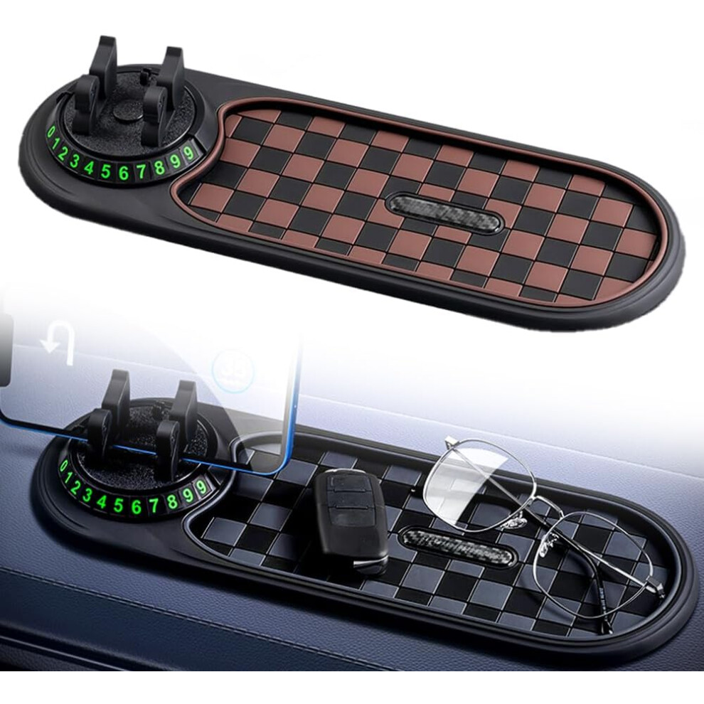 (, -) Multifunction Car Dashboard Mat Â Rotatable Phone Holder With Temporary Parking Number Brown 5437707051205
