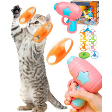 (pink, -) Lansator disc zburător LED strălucitor – 2-în-1 jucărie fetch pisici câini interior