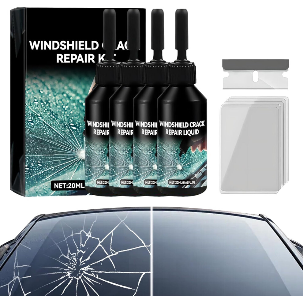 (4 Pack, -) Windshield Crack Repair Kit Â Glass Repair Liquid For Chips & Cracks, Auto Window Fix 5437707051946