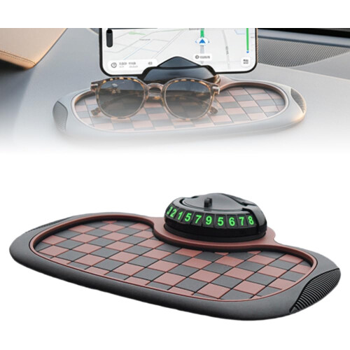 (Brown-Gray Checkered Pattern, -) Monitoimi liukuestematto autoon
