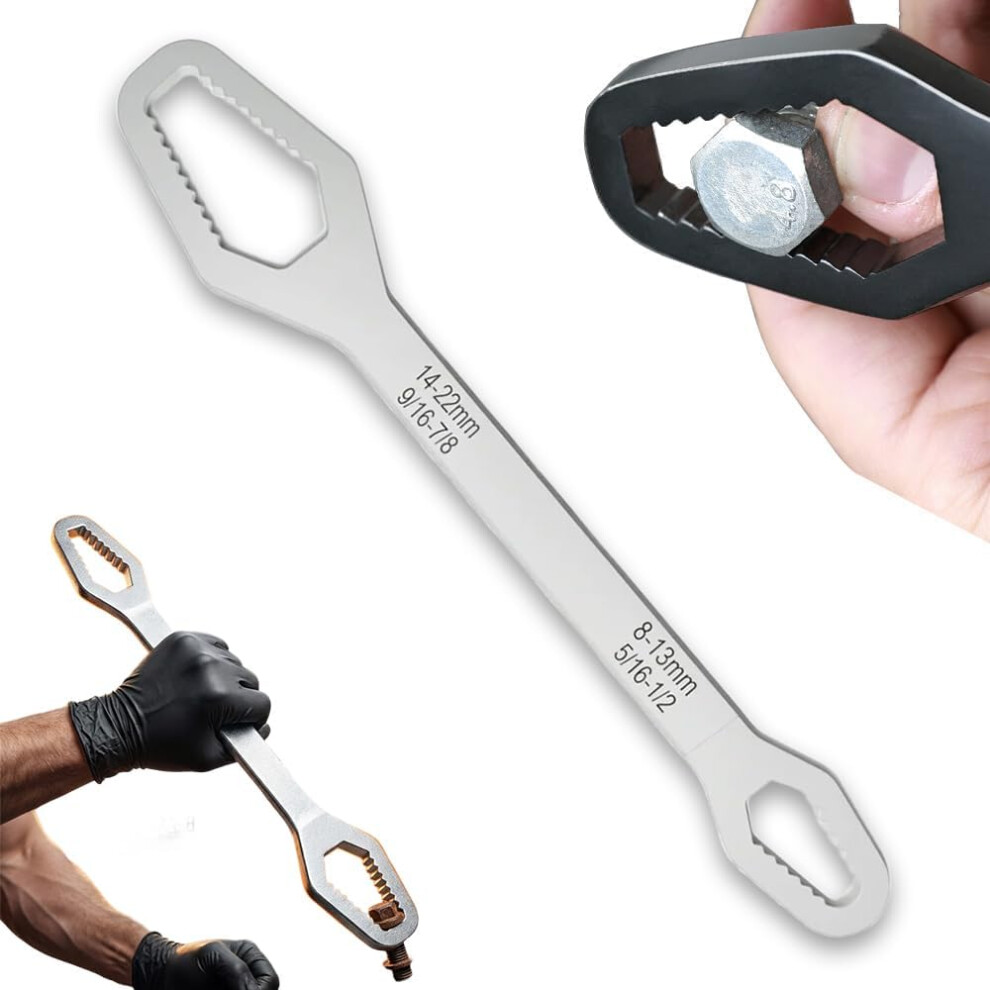 (Silver, -) 8Â24Mm Self-Tightening Double-Ended Wrench Â Multi-Size For Plumbing & Car Repair 5437707053919