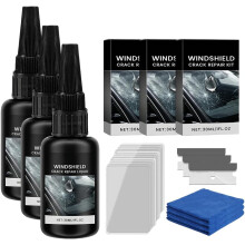 (4 Set Black, -) Kit reparación astillas parabrisas 2 set 30ml líquido toalla cuchilla láminas curado