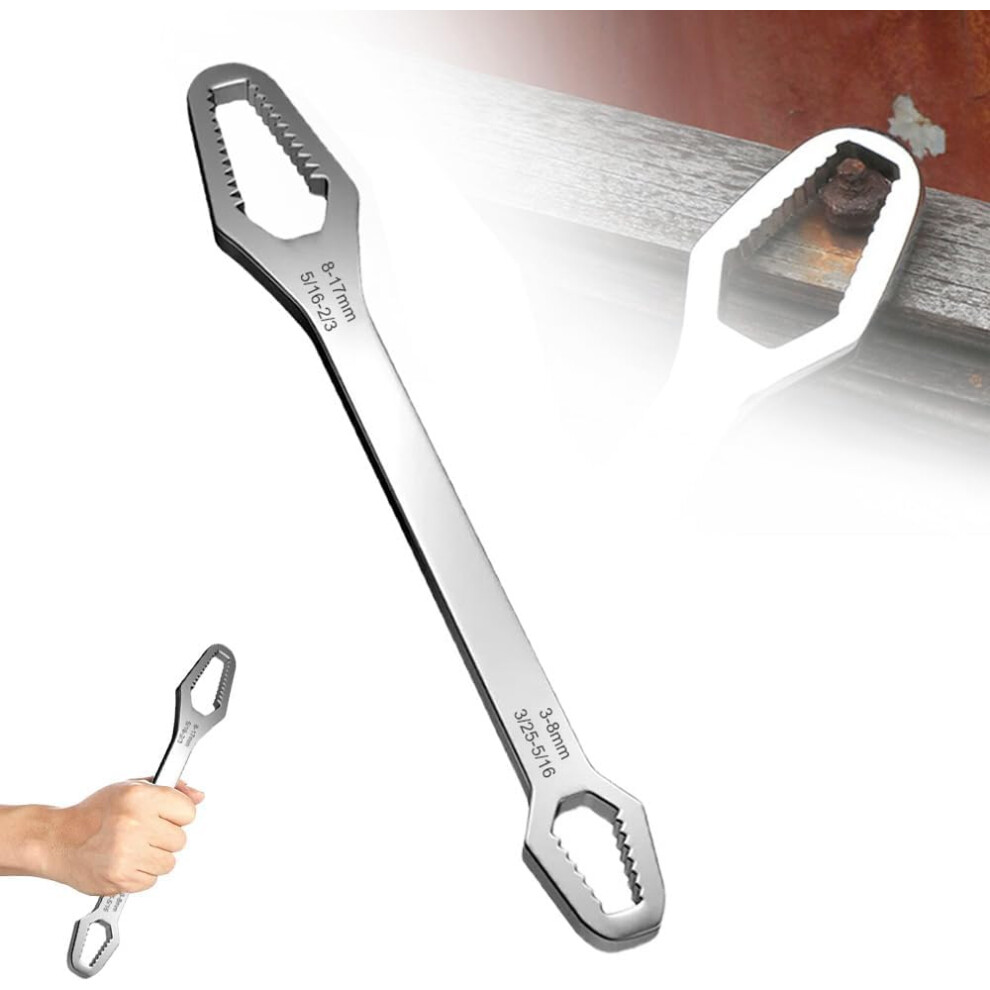 (Silver (3-17Mm), -) 8-22Mm Self-Tightening Universal Wrench Â Double-Ended Anti-Slip For Tight Spaces 5437707053230