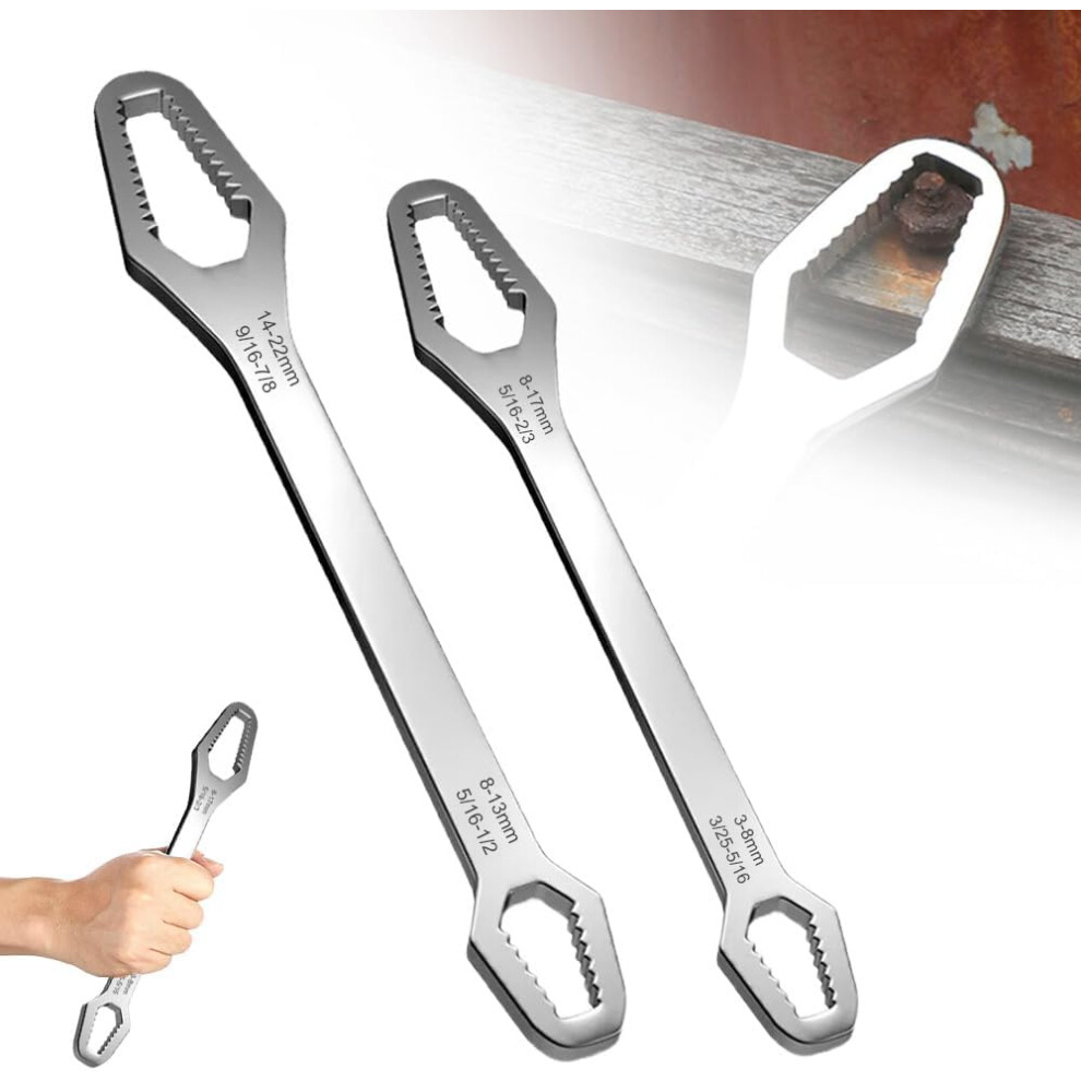 (Silver*2, -) 8-22Mm Self-Tightening Universal Wrench Â Double-Ended Anti-Slip For Tight Spaces 5437707053278