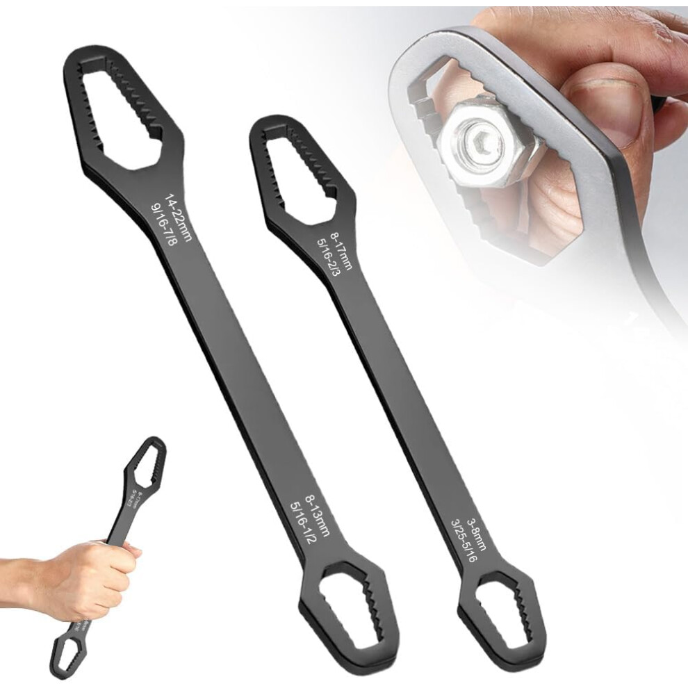 (Black*2, -) 8-22Mm Self-Tightening Universal Wrench Â Double-Ended Anti-Slip For Tight Spaces 5437707053285