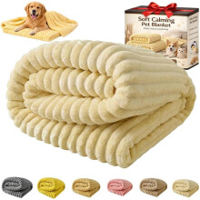 (Beige, 28*39in) Rauhoittava koiran viltti – pehmeä ribbineulottu muhkea viltti sohvalle ja kenneliin, pestävä