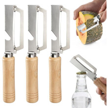 (3PC, -) 2 Pack pelapatate palmare – Acciaio inox ultra-affilato con manico legno e apribottiglie