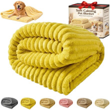 (Bright Yellow, 39*59in) Rauhoittava koiran viltti – pehmeä ribbineulottu muhkea viltti sohvalle ja kenneliin, pestävä
