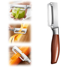 (Brown, 1PC) 2-in-1 Vegetable Peeler – Wooden Handle & Bottle Opener, for Potato Pineapple Carrot