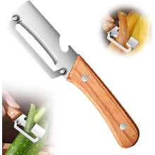 (1 Pcs, -) 2 Pack pelapatate acciaio inox – Manico legno e apribottiglie per patata e mela