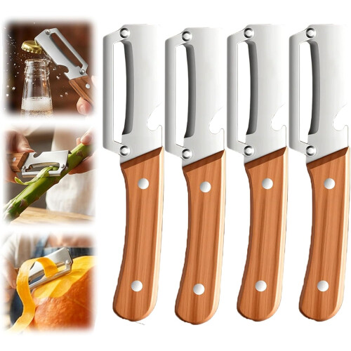 (Yellow, -) 2 pack κίτρινος αποφλοιωτής – ξύλινη λαβή & ανοιχτήρι μπουκαλιών, εργονομικός
