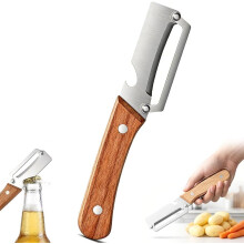 (1 pcs, -) Pelapatate ultra-affilato 2 in 1 – Manico legno e apribottiglie per frutta e verdura