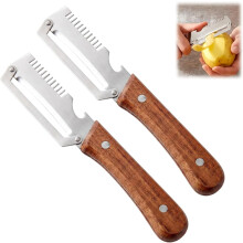 (2 Pcs, -) Pelapatate 2 in 1 – Lama acciaio inox ultra-affilata con manico legno e apribottiglie
