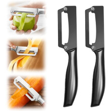 (Black, 2PCS) Pelapatate 2 in 1 – Manico legno e apribottiglie, per patata ananas carota