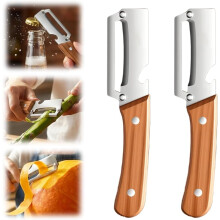 (Yellow, -) 2 Pack pelapatate giallo – Manico legno e apribottiglie, ergonomico per chef