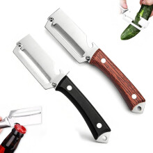 (Black+Brown, -) 2-in-1 Stainless Steel Kitchen Tool – Wooden Handle Peeler for Fruit & Veg