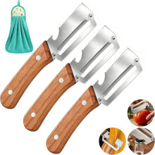 (Pro-3PCS, -) 2-in-1 Fruit Tool – Ergonomic Wooden Handle & Bottle Opener, Stainless Steel