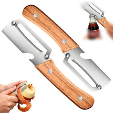 (2pc, -) Fruit & Veg Peeler – Wooden Handle & Bottle Opener, Stainless Steel