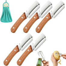 (5PCS, -) 2-in-1 Fruit Tool – Ergonomic Wooden Handle & Bottle Opener, Stainless Steel