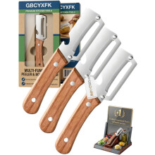 (3pcs, -) Curățător legume mâner lemn – inox îngroșat, lamă arcuită lată