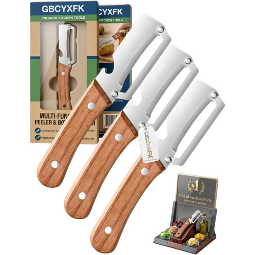 (3pcs, -) Ξύλινος αποφλοιωτής λαχανικών – παχύ ανοξείδωτο, φαρδιά τοξωτή λεπίδα