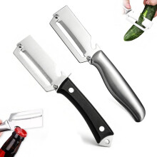 (Silver+Black, -) Strumento cucina acciaio inox 2 in 1 – Pelapatate manico legno per frutta e verdura